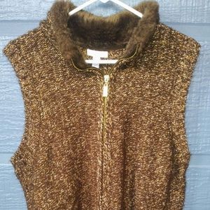 Charter Club Brown Gold Sweater Vest w/Faux Fur XL